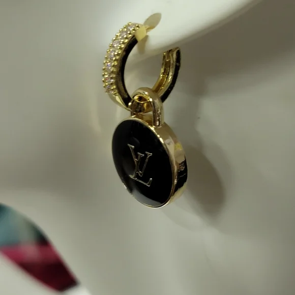 Crystal, Gold Earings LV Double Sided Zipper Pulls - Picture 4 of 5